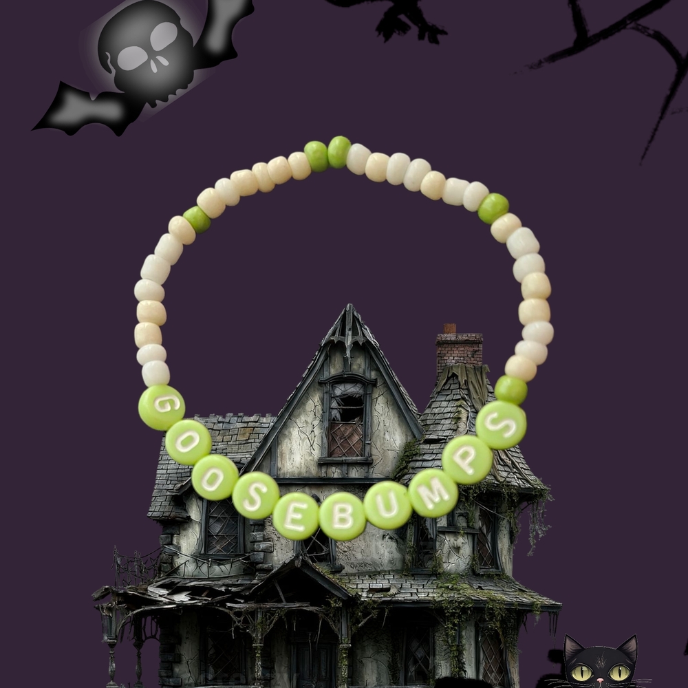 Halloween Accesories Goosebumps Spooky Scary Theme Green Beaded Bracelet, Unisex